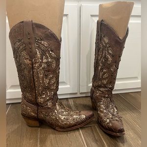 Sequin glitter snip toe cow girl western boots
